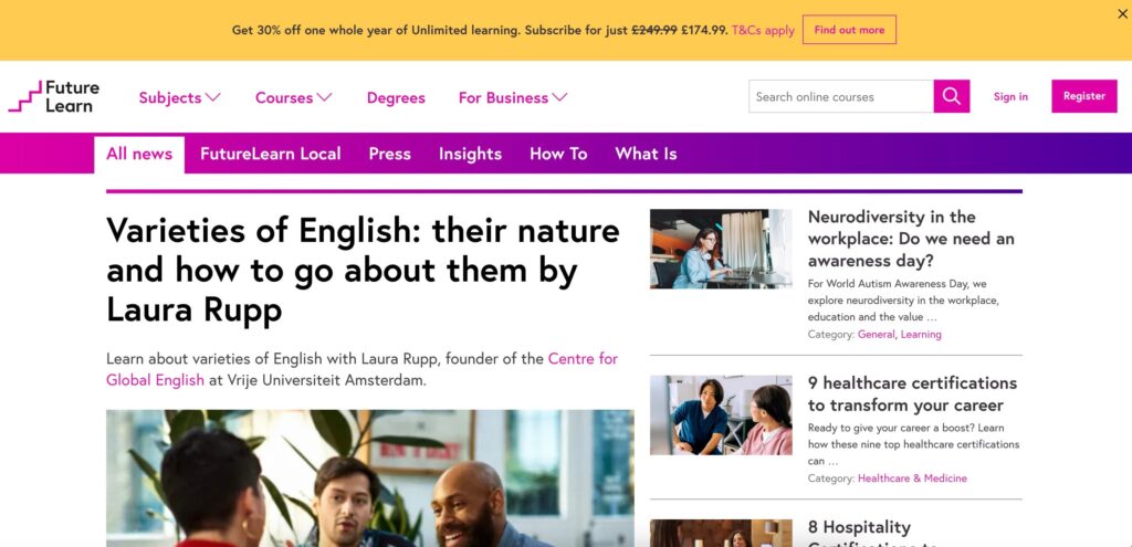 Screenshot of futurelearn.com info homepage