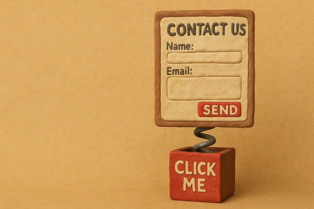 contact us form made from clay popping out of a box labelled click me