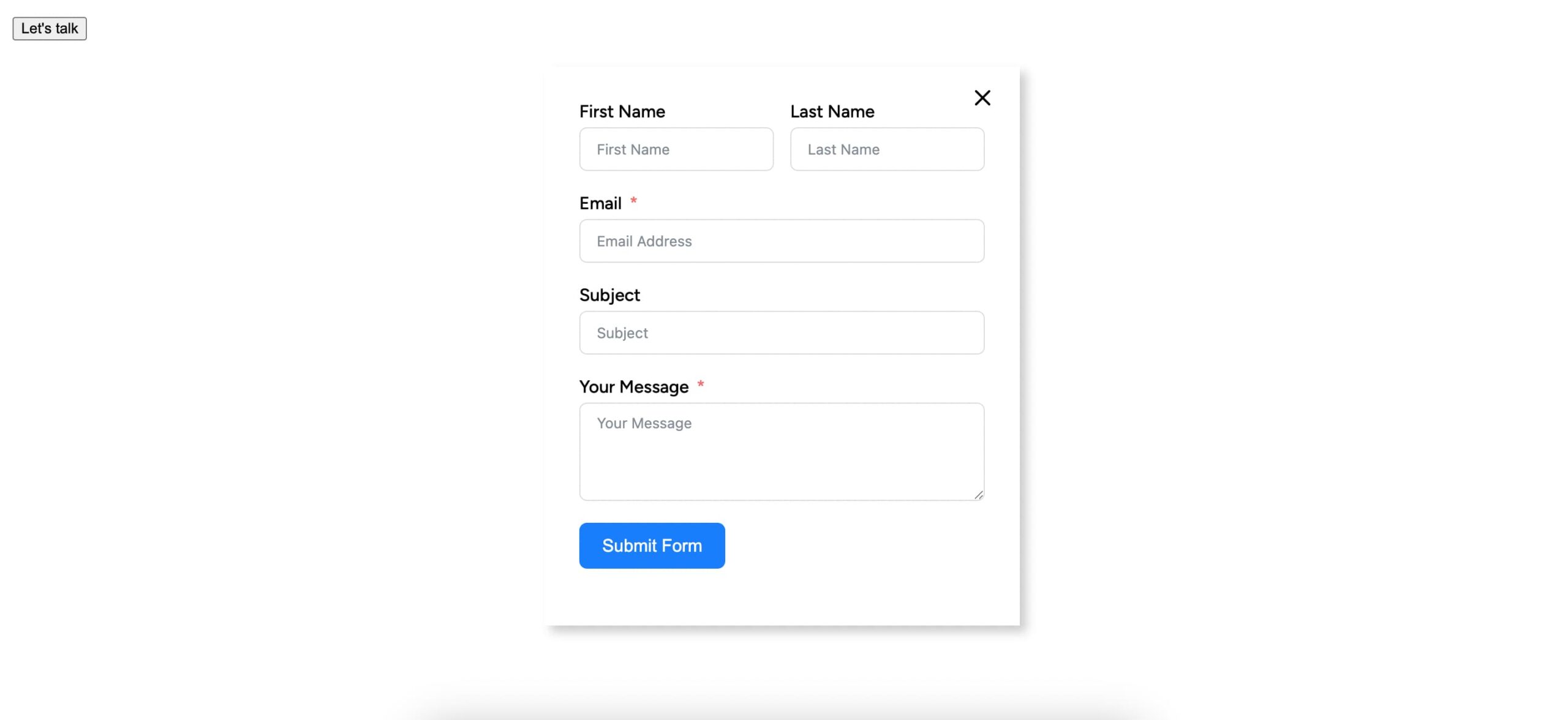 Screenshot of a popup component , front-end